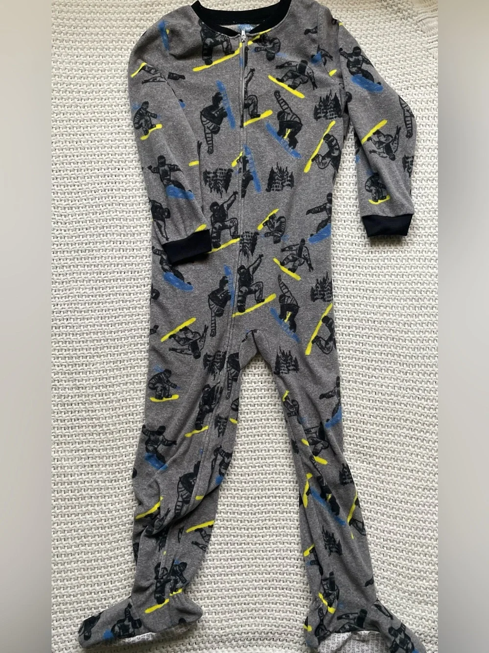 Kids Gray Ski Print One-Piece Pajamas